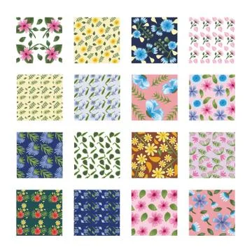 Bundle of sixteen Flowers patterns backgrounds Stock Illustration