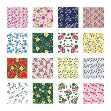 Bundle of sixteen Flowers patterns backgrounds Stock Illustration