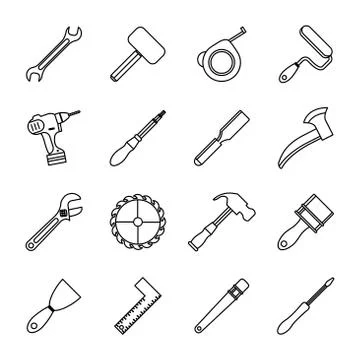 Bundle of sixteen tools set collection icons Stock Illustration