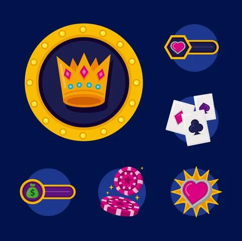 Bundle of slots casino set icons Stock Illustration