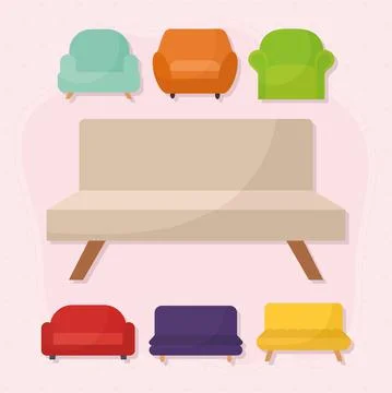 Bundle of sofa icons on a pink background Illustrazione stock
