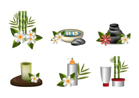 Bundle spa therapy set icons Illustrazione stock