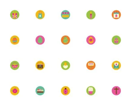 Bundle of spring set block and flat icons Stock Illustration