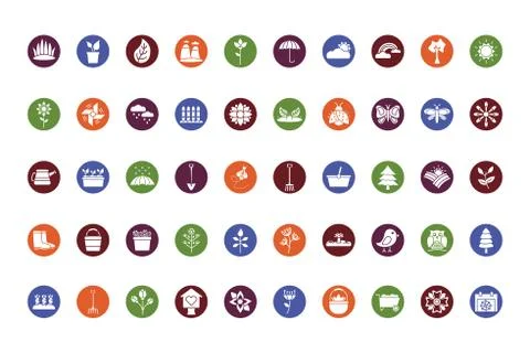 Bundle of spring set block icons Stock Illustration