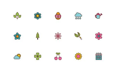 Bundle of spring set flat icons Stock Illustration