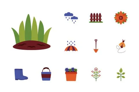 Bundle of spring set flat icons Stock Illustration