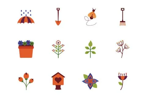 Bundle of spring set flat icons Stock Illustration