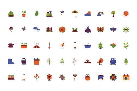 Bundle of spring set flat icons Stock Illustration