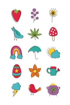 Bundle of spring set hand draw icons Stock Illustration