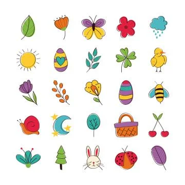 Bundle of spring set hand draw icons Stock Illustration