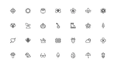 Bundle of spring set line icons Stock Illustration
