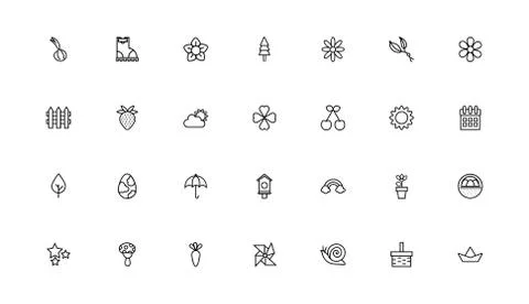 Bundle of spring set line icons Stock Illustration