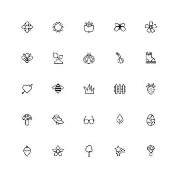 Bundle of spring set line icons Stock Illustration