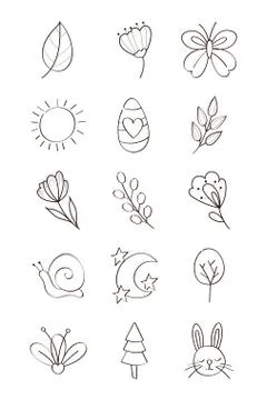 Bundle of spring set line icons Stock Illustration