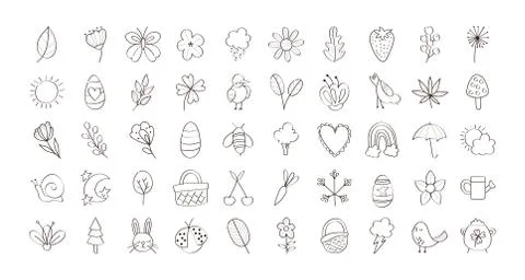 Bundle of spring set line icons Stock Illustration