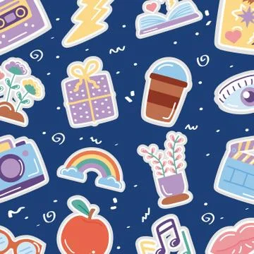 Bundle of stickers set icons pattern Stock Illustration