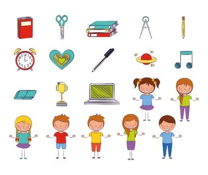 Bundle of students group and back to school icons イラスト素材