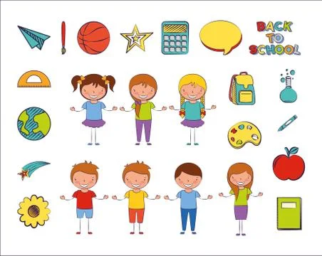 Bundle of students group and back to school icons Illustrazione stock