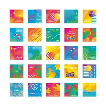 Bundle of summer banners set icons Stock Illustration
