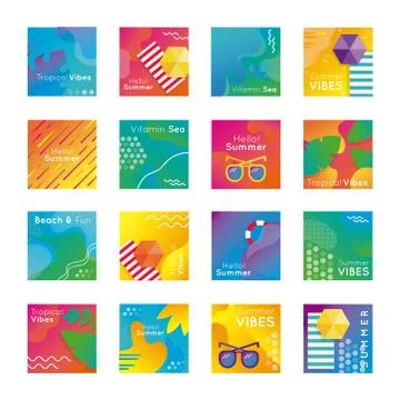 Bundle of summer banners set icons Stock Illustration