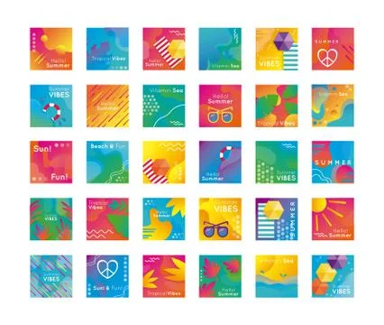 Bundle of summer banners set icons Stock Illustration