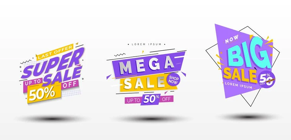 Bundle super, mega and big sale banner design, title flyer or poster Stock Illustration