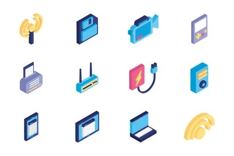 Bundle of technology devices icons Stock Illustration