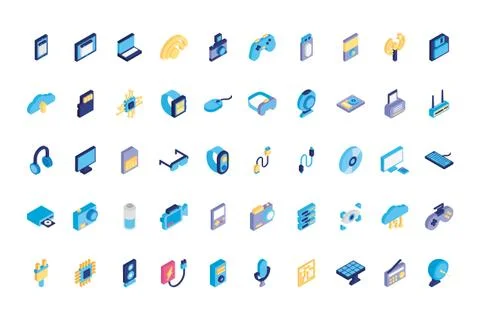 Bundle of technology devices icons 스톡 일러스트