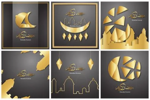 Bundle template for Ramadan Kareem with black and gold color. 3D Vector desig Stock Illustration