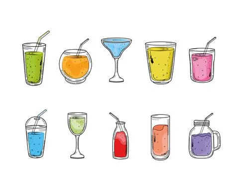 Bundle of ten drinks set icons Stock Illustration
