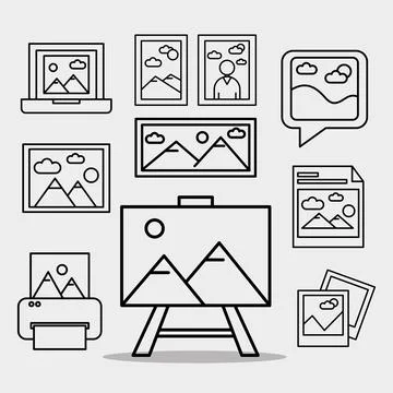 Bundle of ten pictures with differents scenes line style set icons Stock Illustration