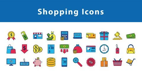 Bundle of ten shopping set collection icons イラスト素材