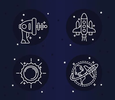 Bundle of ten space set line style icons and lettering Stock Illustration