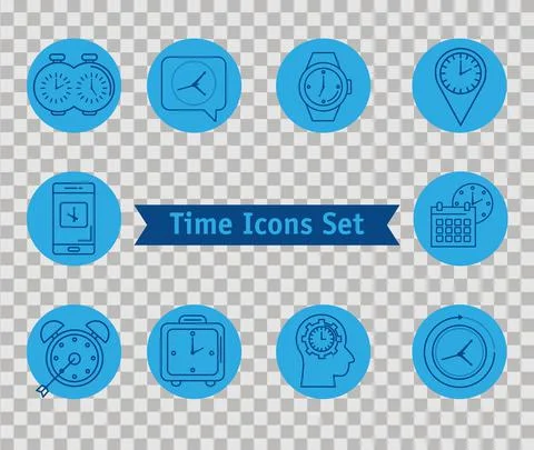 Bundle of ten time set line style icons and lettering in ribbon Stock Illustration
