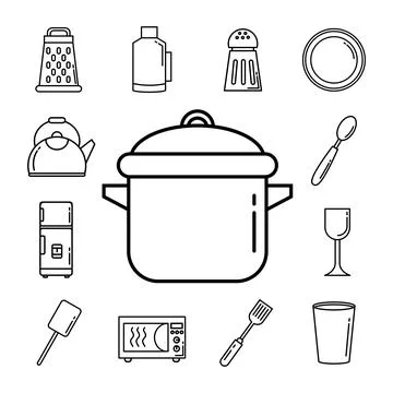 Bundle of thirteen kitchen utensils set icons Stock Illustration