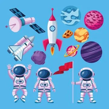 Bundle of thirteen space set icons Stock Illustration