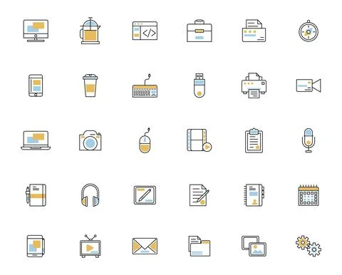Bundle of thirty business techno set icons Stock Illustration