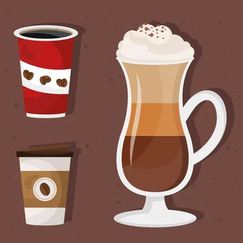 Bundle of three coffee delicious drink set icons Stock Illustration