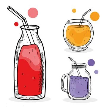 Bundle of three drinks set icons Stock Illustration
