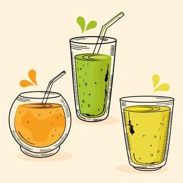 Bundle of three drinks set icons Stock Illustration