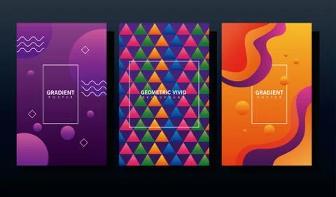 Bundle of three geometric vivid backgrounds Illustrazione stock