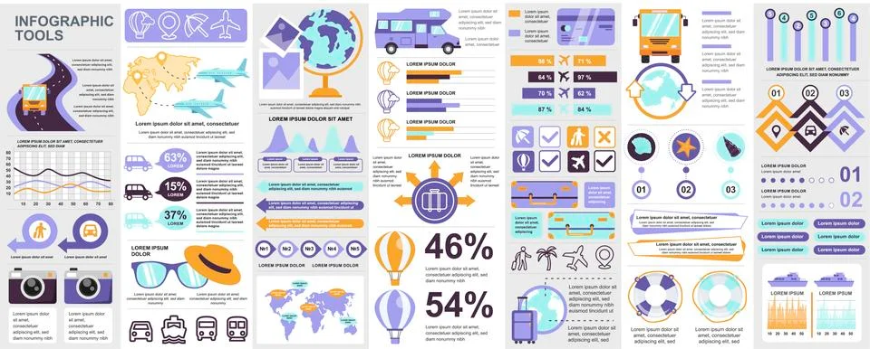 Bundle travel infographic UI, UX, KIT elements Illustrazione stock
