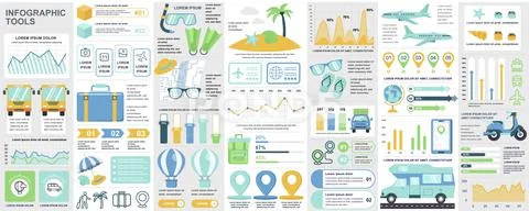 Bundle travel infographic UI, UX, KIT elements Stock Illustration