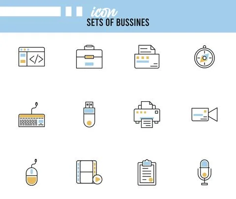 Bundle of twelve business techno set icons and lettering Stock Illustration