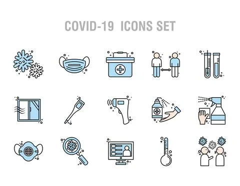 Bundle of twelve covid19 pandemic set line and colors style icons Illustrazione stock
