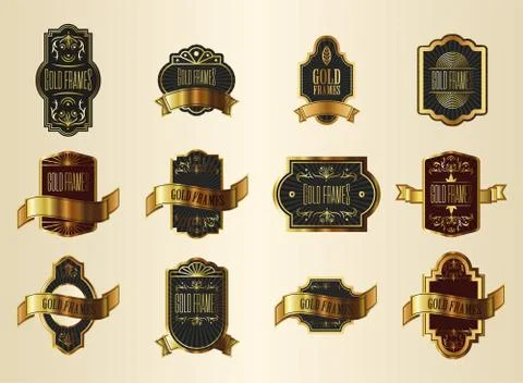 Bundle of twelve elegant golden frames Stock Illustration