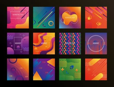 Bundle of twelve geometric vivid backgrounds イラスト素材