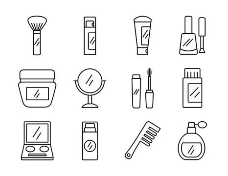 Bundle of twelve make up cosmetics set icons Stock Illustration