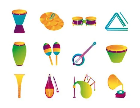Bundle of twelve musical instruments set icons Stock Illustration