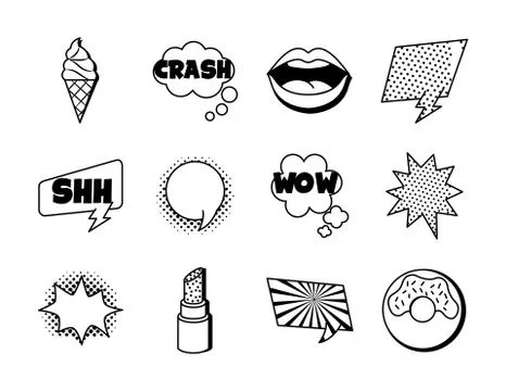 Bundle of twelve pop art set icons イラスト素材